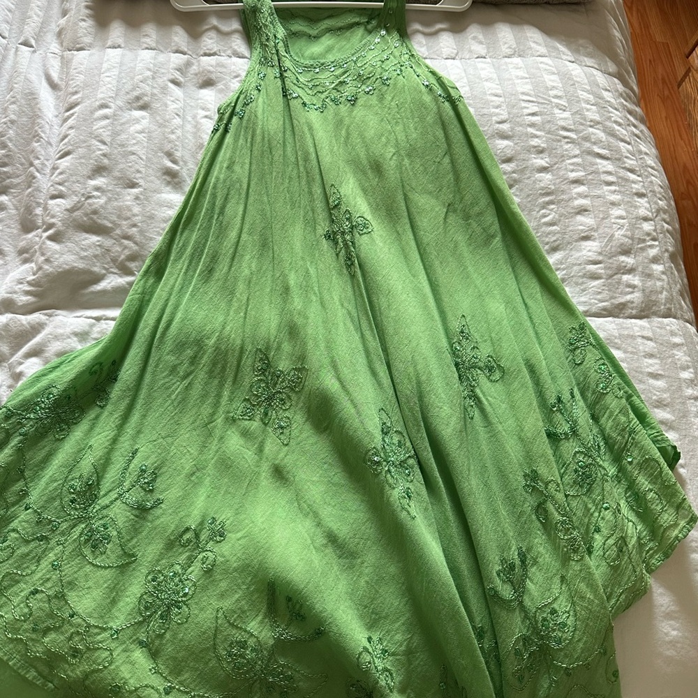 Green Embroidered Sleeveless Dress